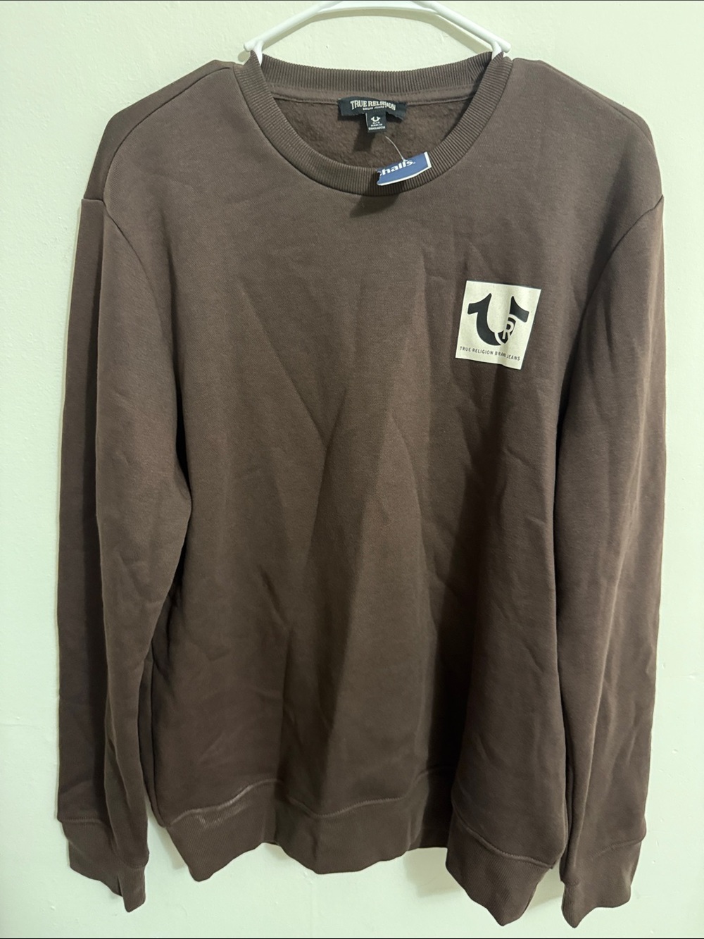 True Religion Brown Crewneck with Contrasting Logo Patch